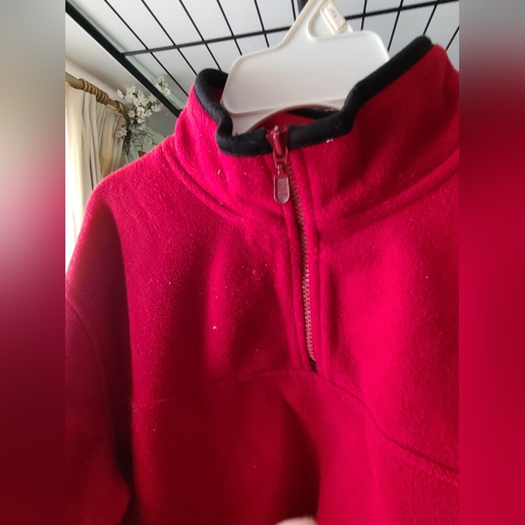 Red Fleece/Black Trim, Quarter-Zip Pullover With Zip Pockets. Great Shape - Picture 6 of 11
